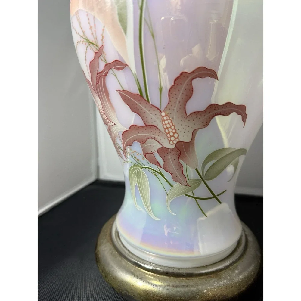 Vintage 80s large chinoiserie Floral Table‎ Lamp ginger jar Hollywood Regency